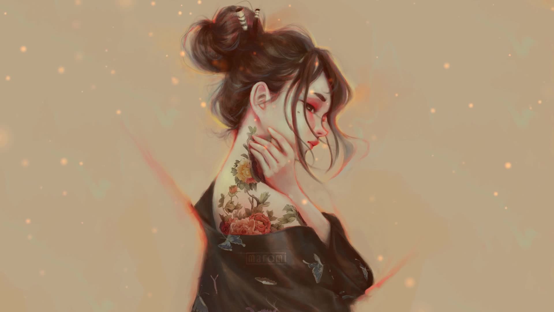 PC Japanese Girl Flower Tattoo Live Wallpaper Free