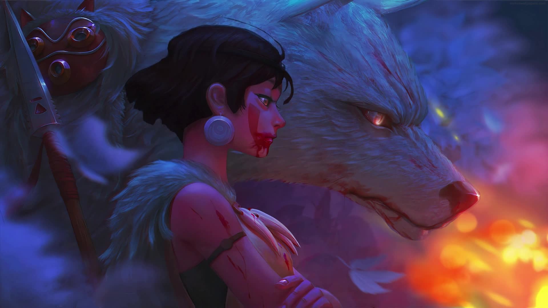 PC Princess Mononoke and White Wolf Moro Live Wallpaper Free