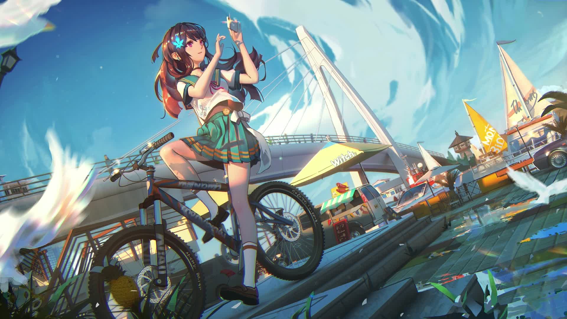 PC Bicycle Girl Selfie Live Wallpaper Free