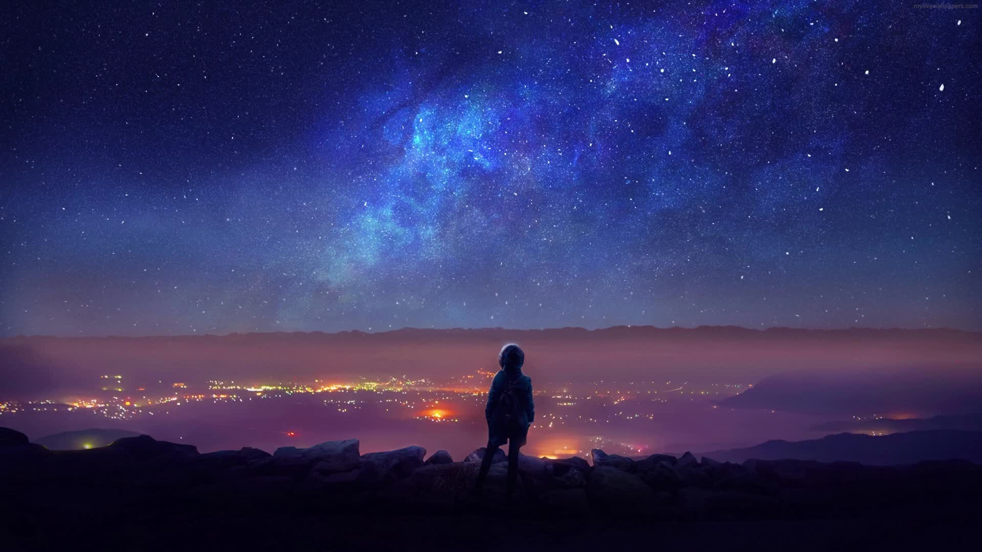 PC Shooting Stars Night City Live Wallpaper Free