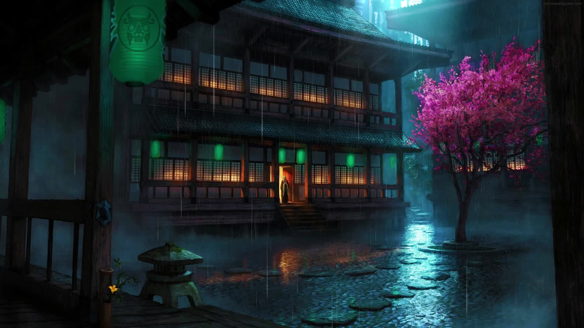 PC Raining Japanese Village Live Wallpaper Free