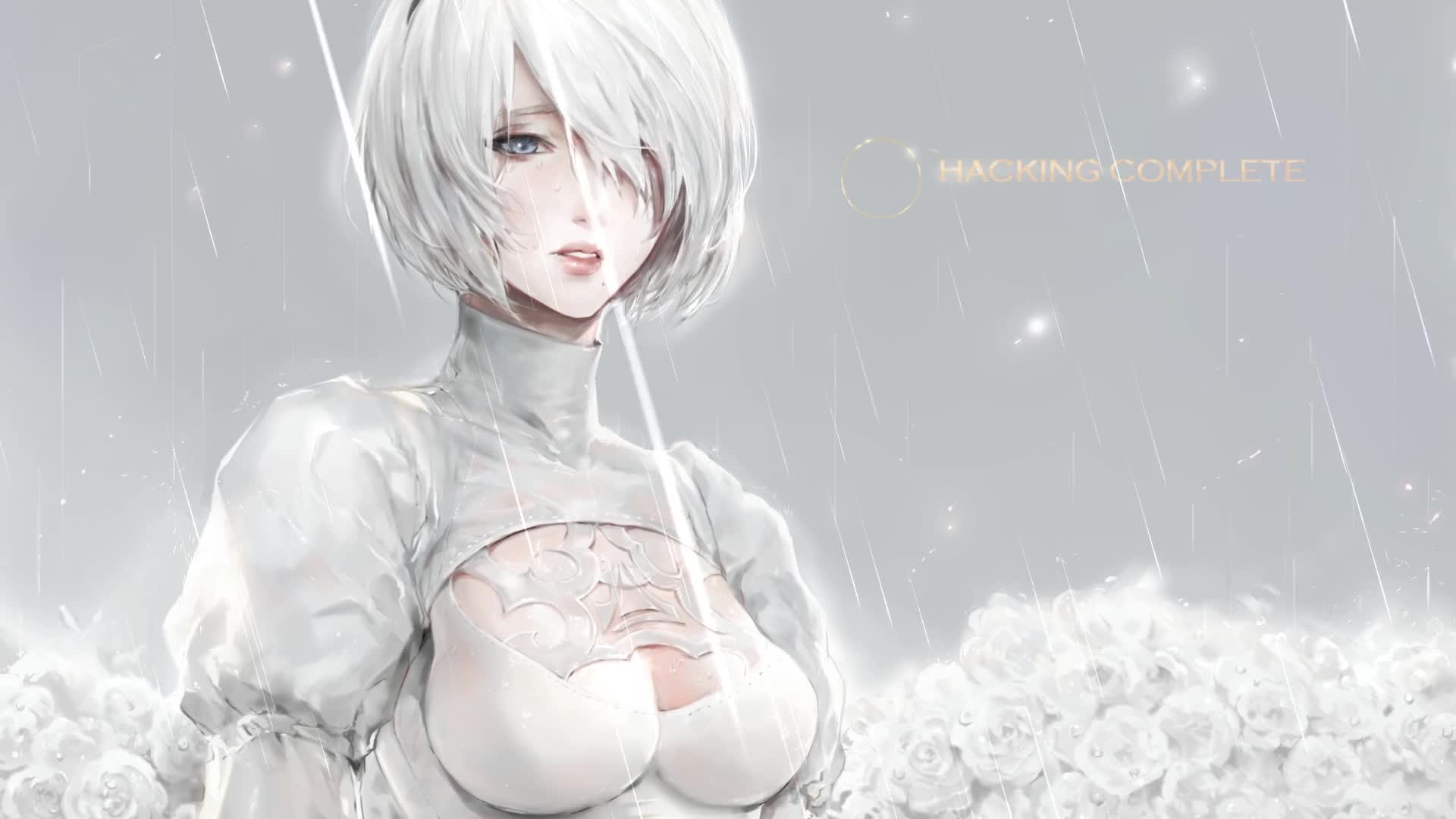 PC 2B in the Rain Live Wallpaper Free