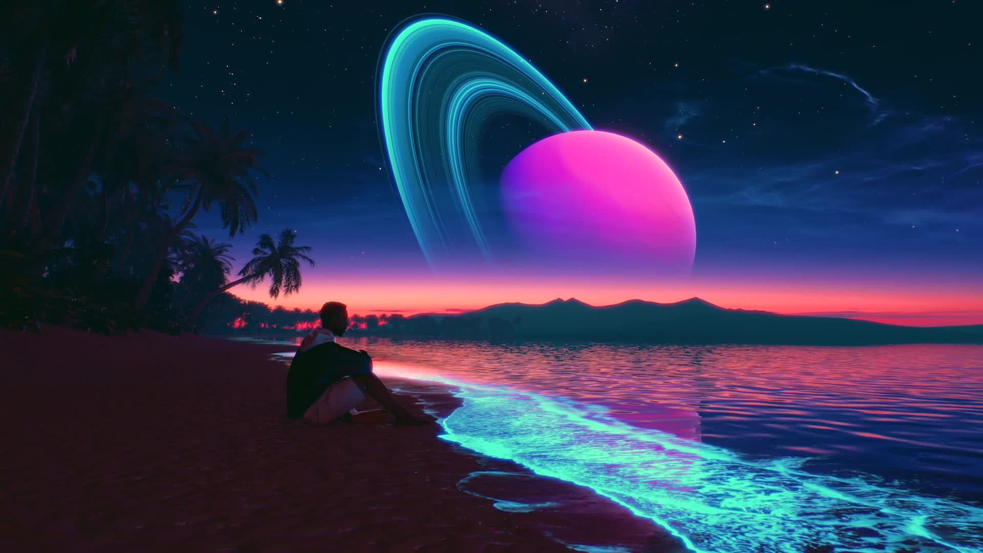 PC Beach Retro Waves Live Wallpaper Free