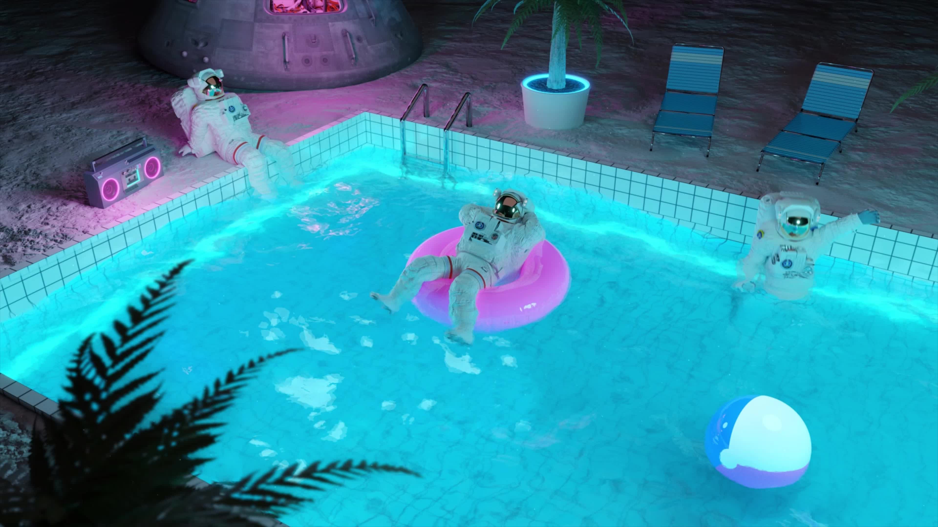 4K PC Astronauts Relaxing In The Pool Live Wallpaper