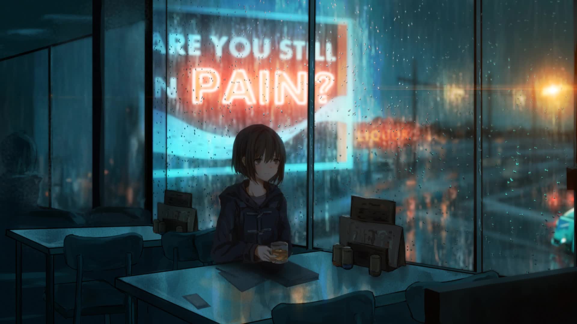 PC HD Drink Tea The Rain Live Anime Wallpaper