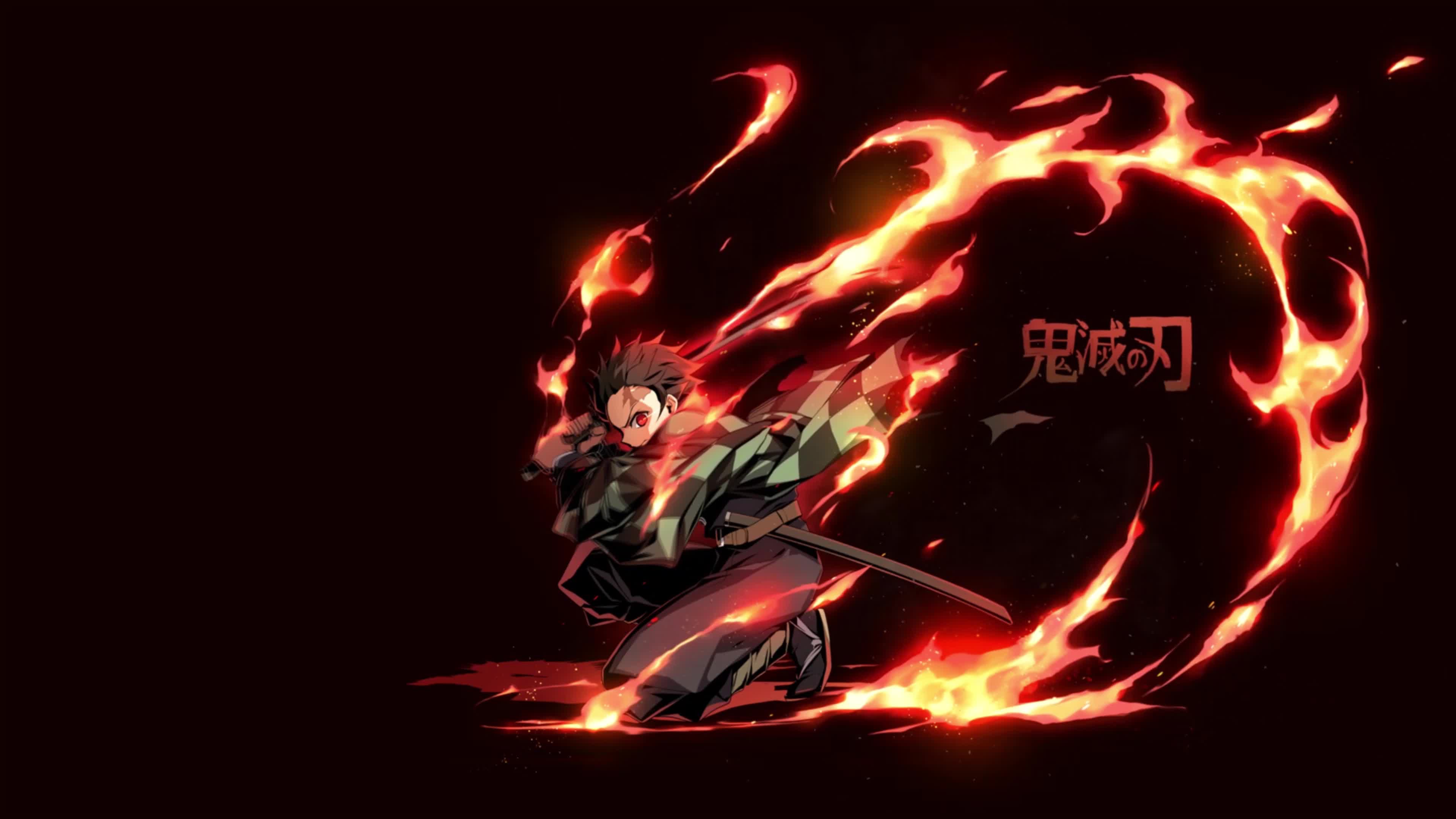 PC Desktop Kamado Tanjiro Fire Katana Theme Kimetsu No Yaiba 4k Live Wallpaper