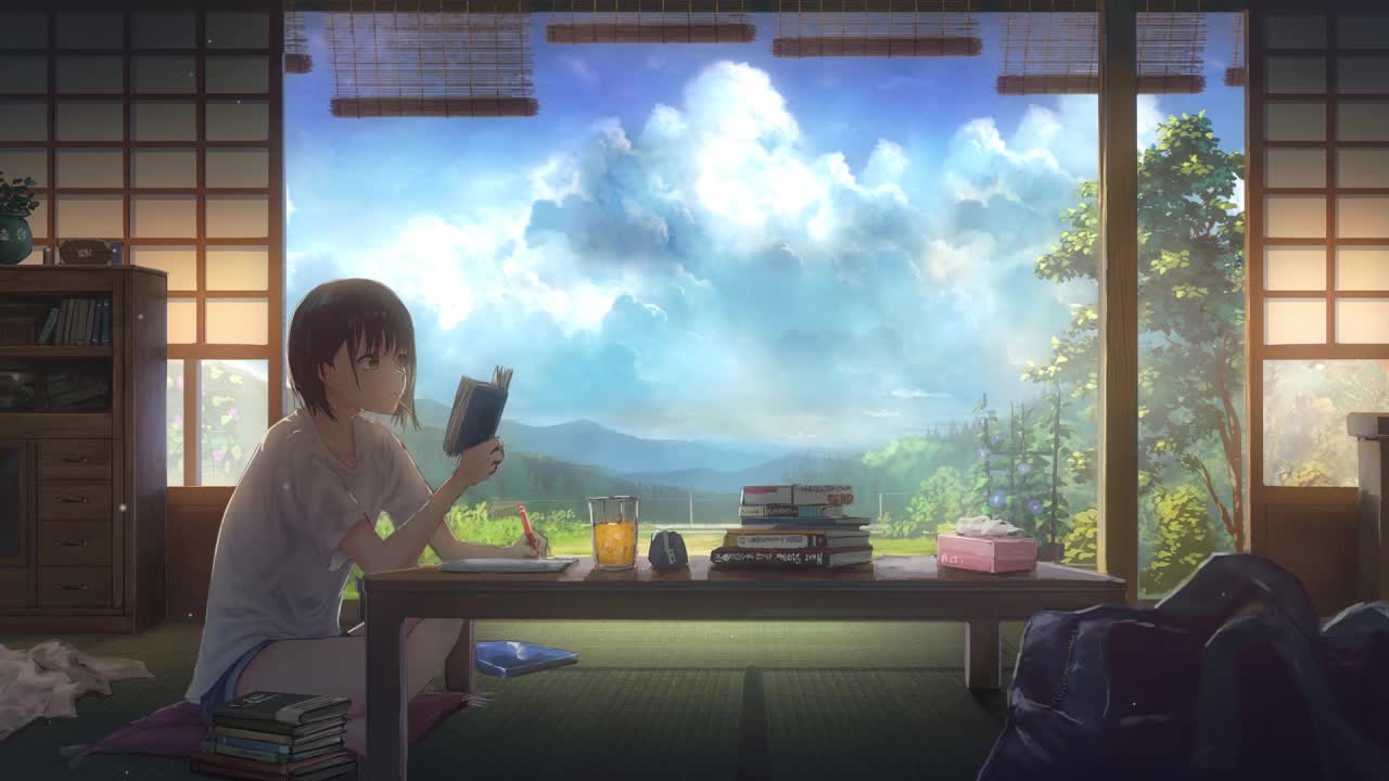 Anime Girl Doing Summer Homework HD Live Wallpaper For PC