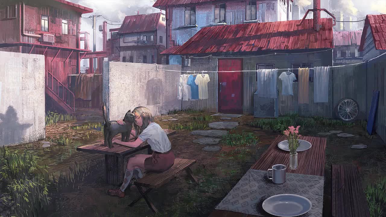 Anime Girl Playing With Cat HD Live Wallpaper For PC