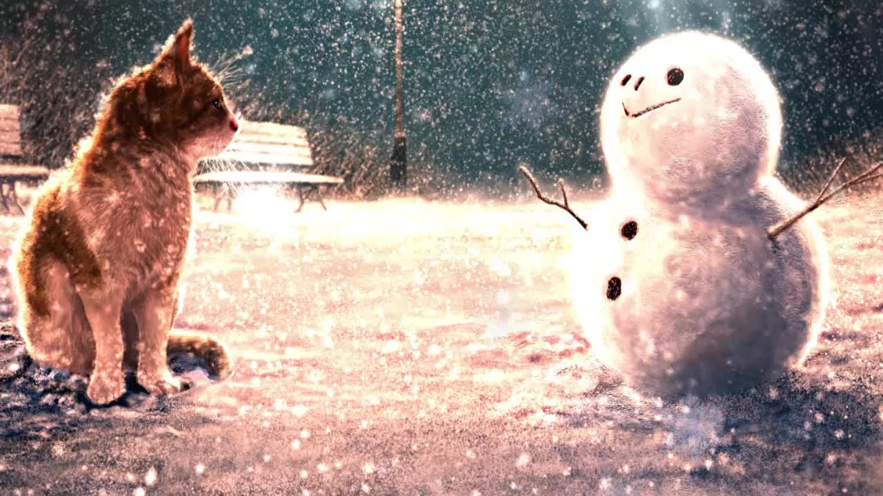 Cat And Snowman HD Live Wallpaper For PC