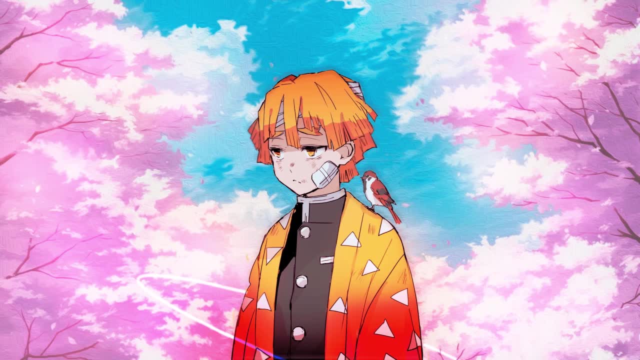 Zenitsu Agatsuma Cherry Blossom Kimetsu No Yaiba HD Live Wallpaper For PC
