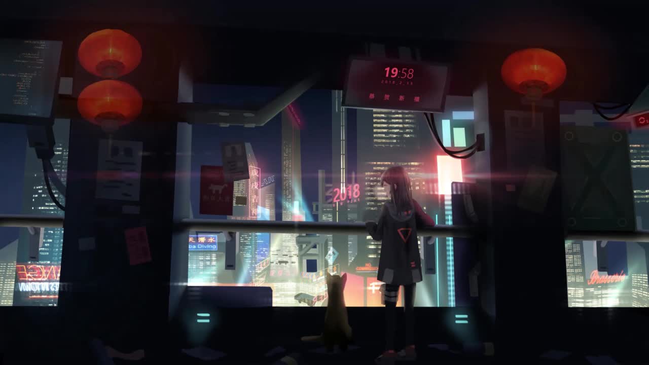 Anime Girl Looking At The City At Night HD Live Wallpaper For PC