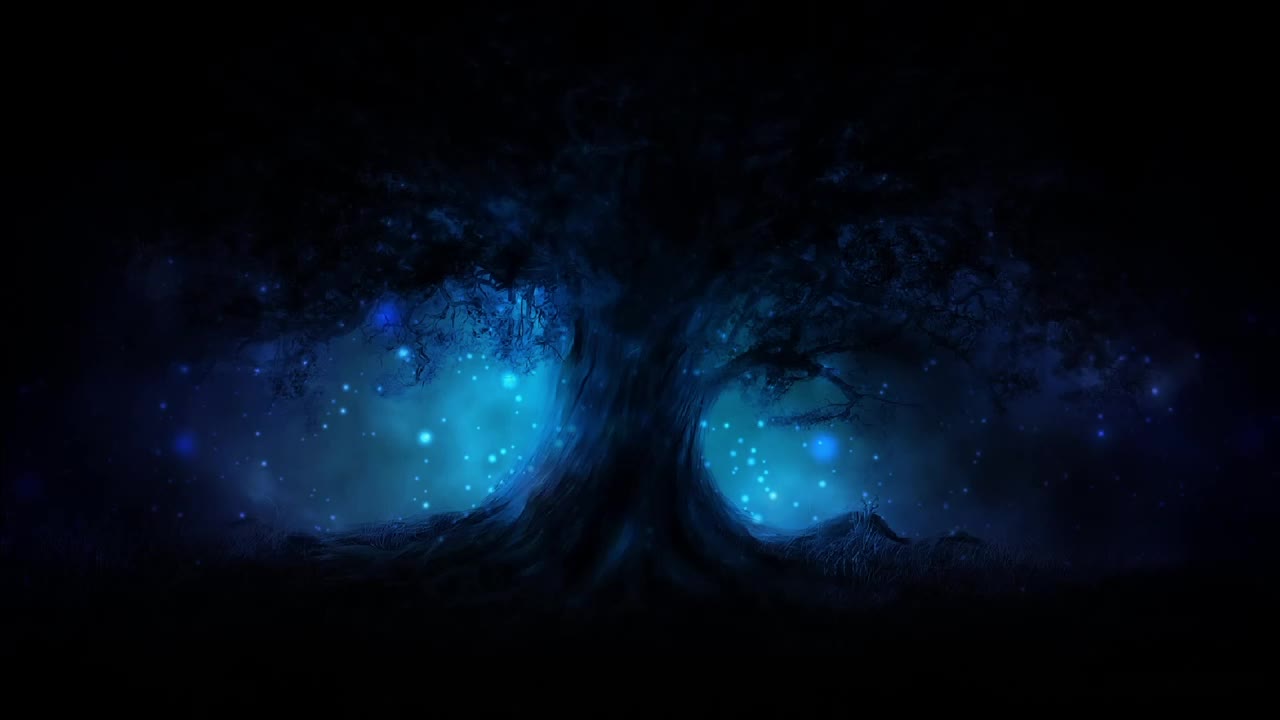Dark Tree Blue Orbs HD Live Wallpaper For PC