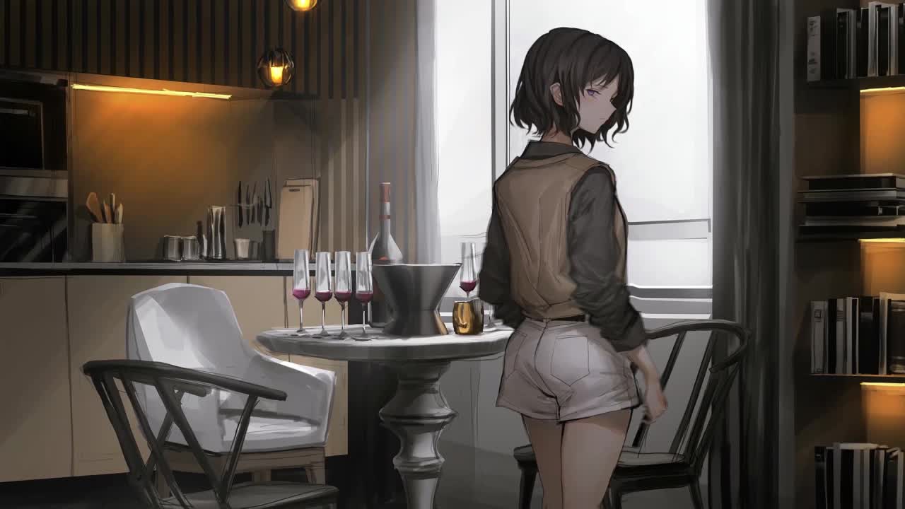 Anime Girl Standing In The Living Room HD Live Wallpaper For PC