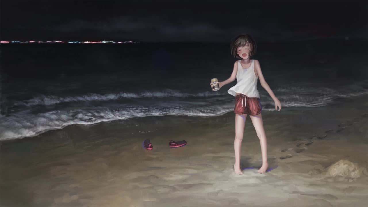 Anime Girl On The Beach At Night HD Live Wallpaper For PC