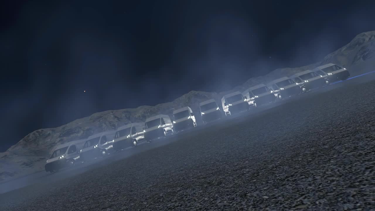 Stock Video 3d mail vans lined up at night PC Live Wallpaper