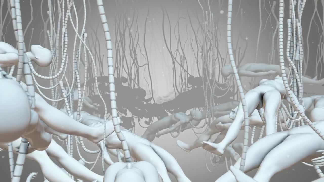 Stock Video 3d models of many floating bodies connected to tubes PC Live Wallpaper