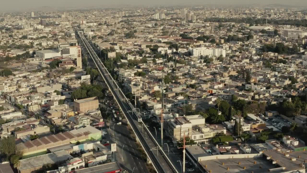 Stock Video Aerial Panorama Of A Train Crossing A Big City Live Wallpaper for PC