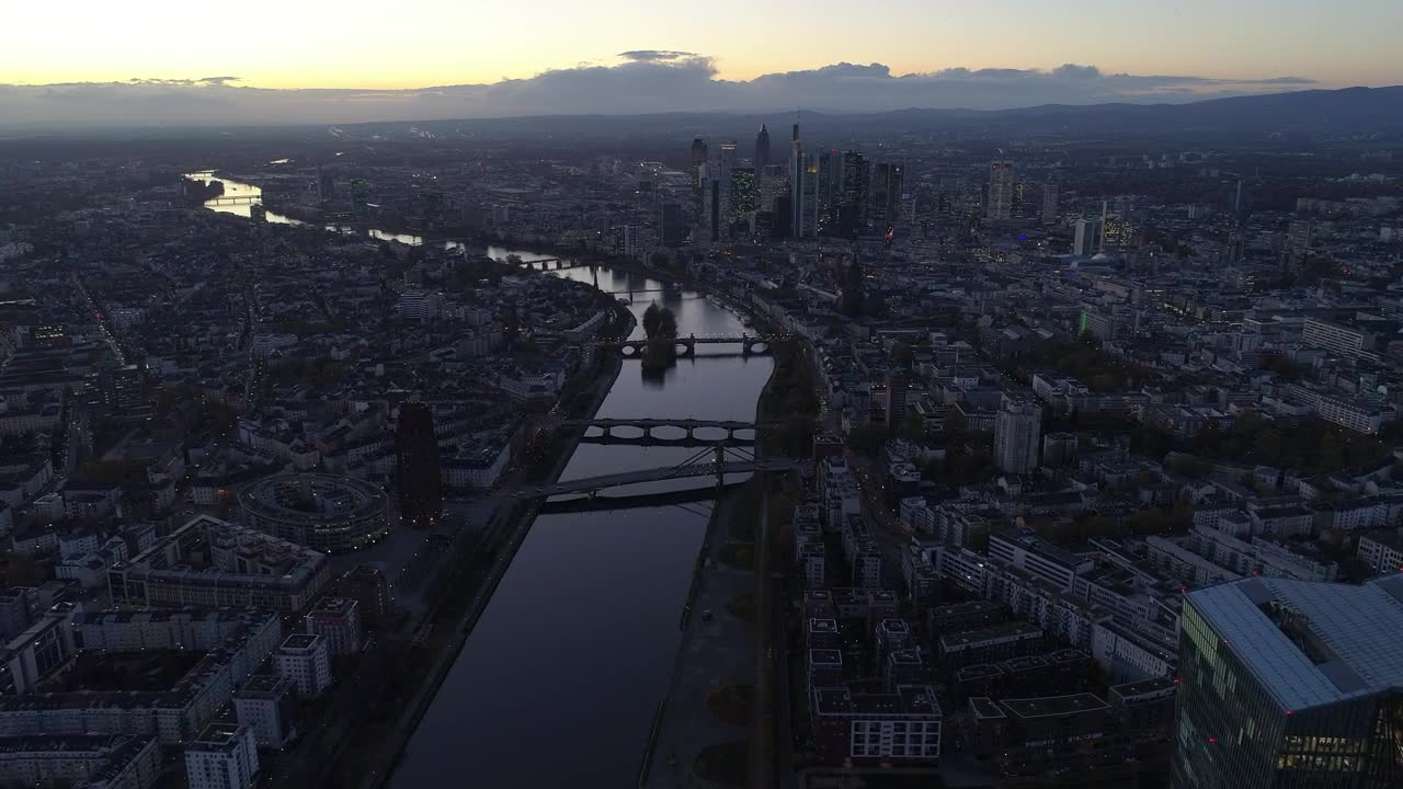 Stock Video Aerial Panoramic View Of A River Across The City Live Wallpaper for PC
