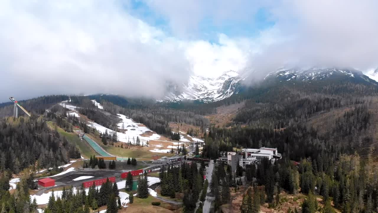 Stock Video Aerial View Of A Resort In The Mountains Live Wallpaper for PC
