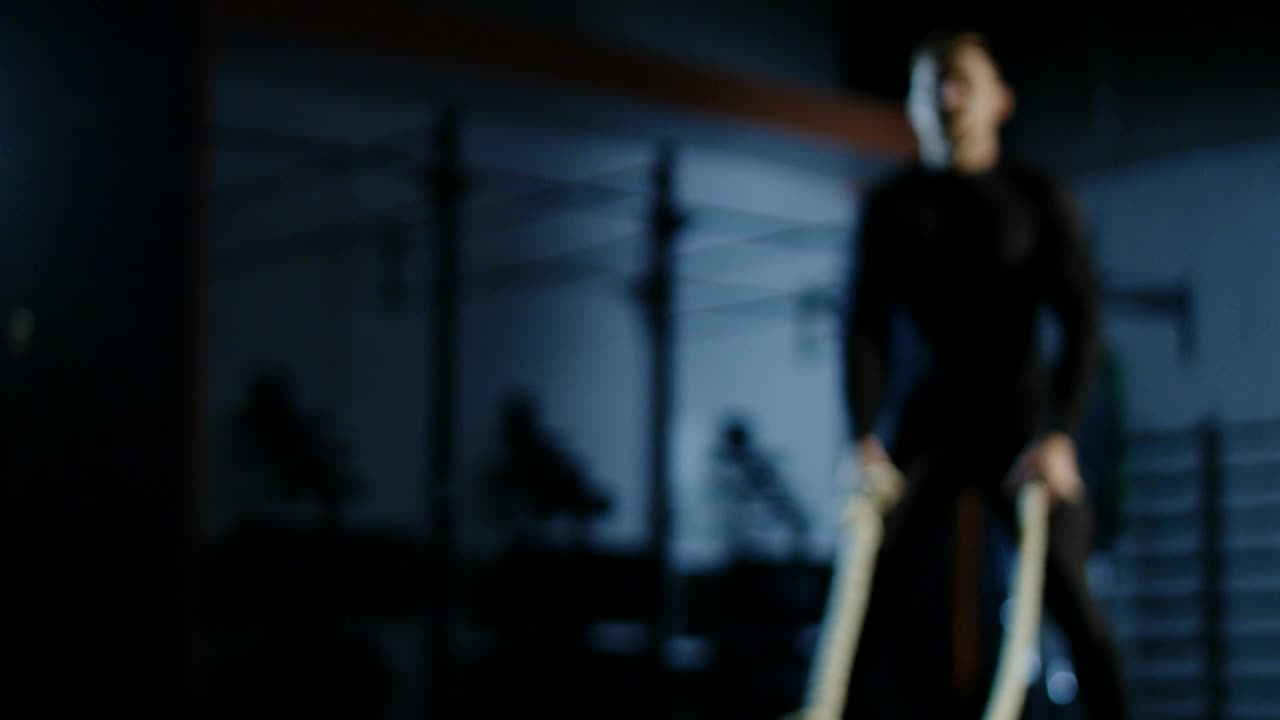 Stock Video Athlete Working Out With Heavy Ropes In The Gym Live Wallpaper For PC