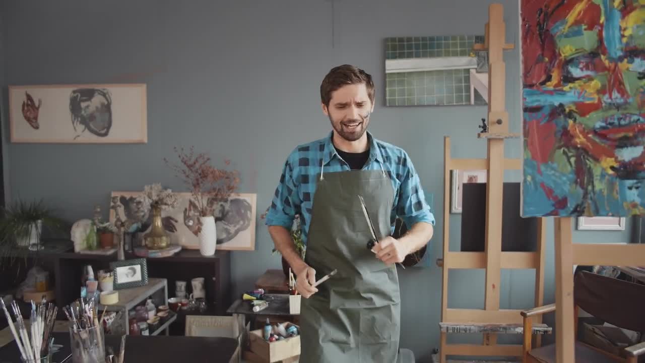 Stock Video Artist Inspired By Music Dances Around Studio Live Wallpaper For PC