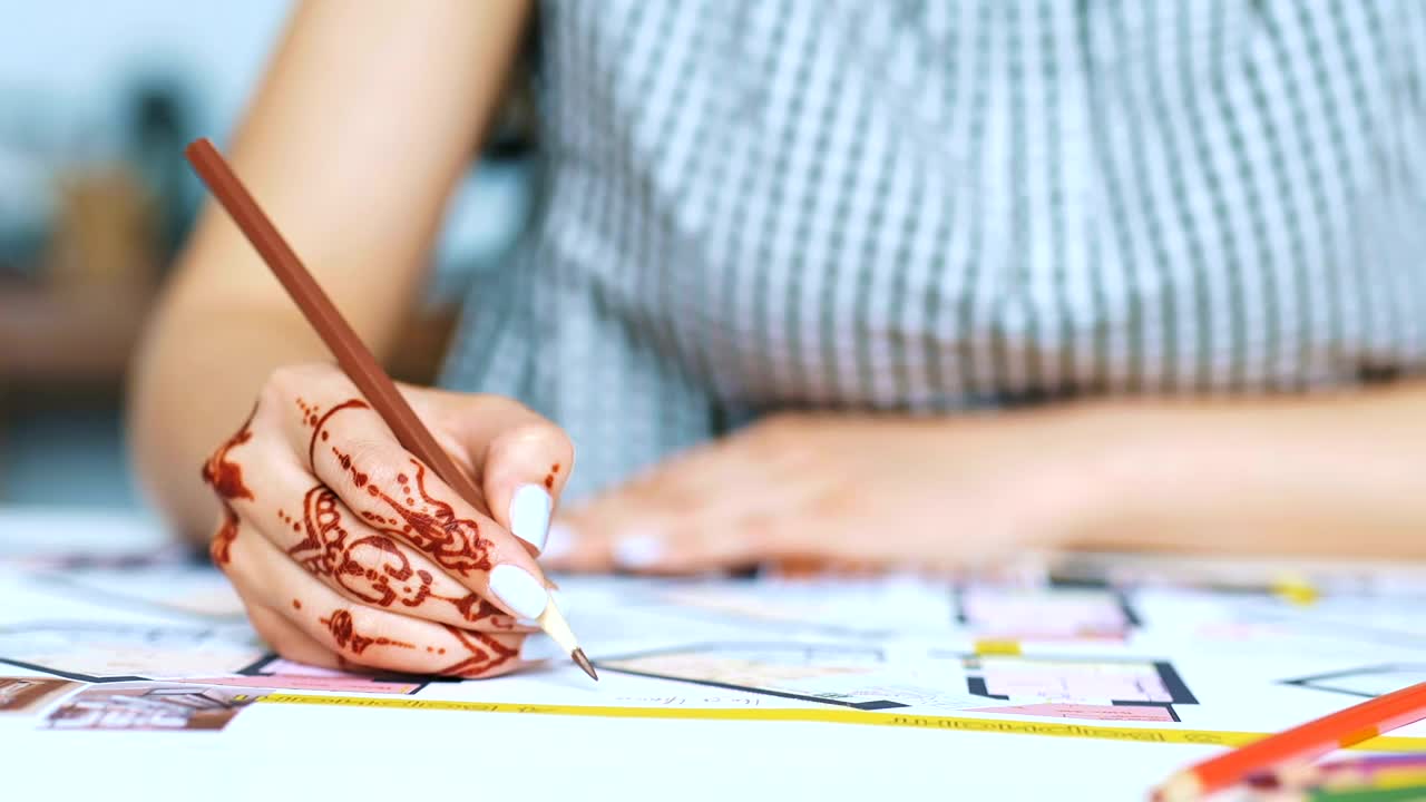 Stock Video Architect Working On A Blueprint With A Color Pencil Live Wallpaper For PC