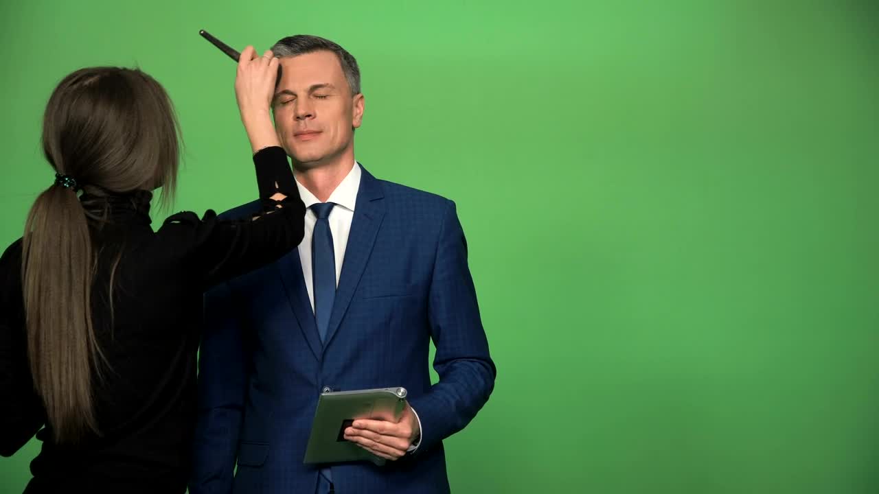 Stock Video Applying Make Up To News Presenter Before News Live Wallpaper For PC