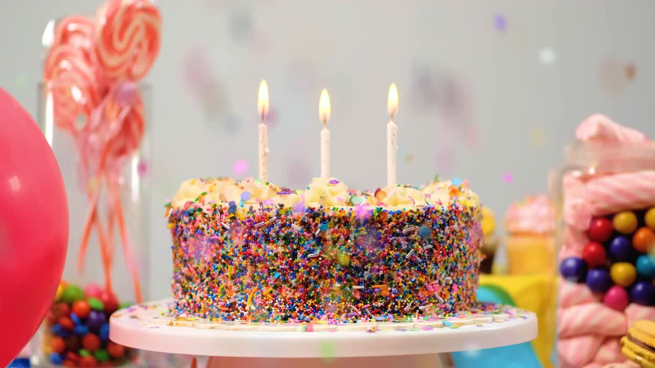Stock Video Birthday Cake On A Table With Candies And Balloons Live Wallpaper For PC