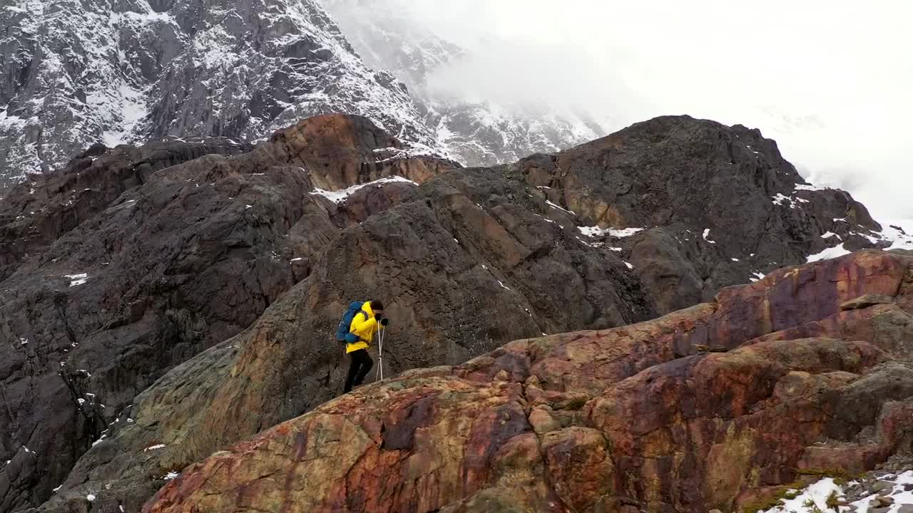 Video Stock Climber With Poles Hikes On Mountain Ridge Live Wallpaper For PC