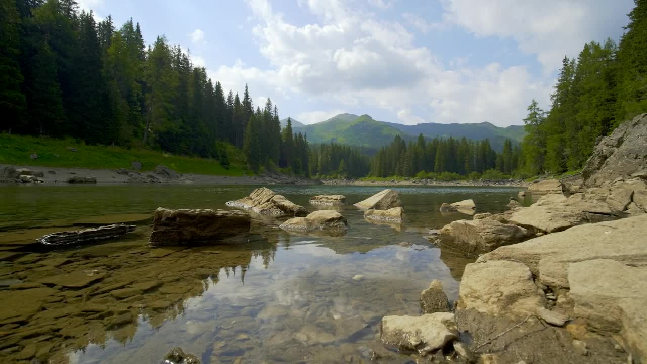 Video Stock Clear Lake And Rocky Shore In Forest Landscape Live Wallpaper For PC