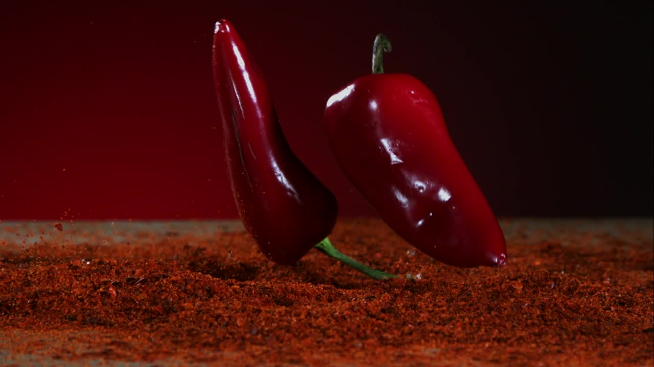 Video Stock Chili Peppers Falling And Bouncing Into Red Powder Live Wallpaper For PC