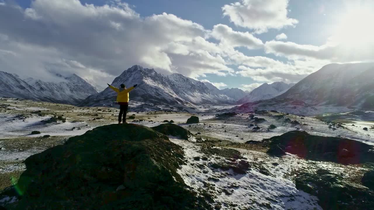 Video Stock Cheerful Man Raising Arms Surrounded By Mountains Live Wallpaper For PC