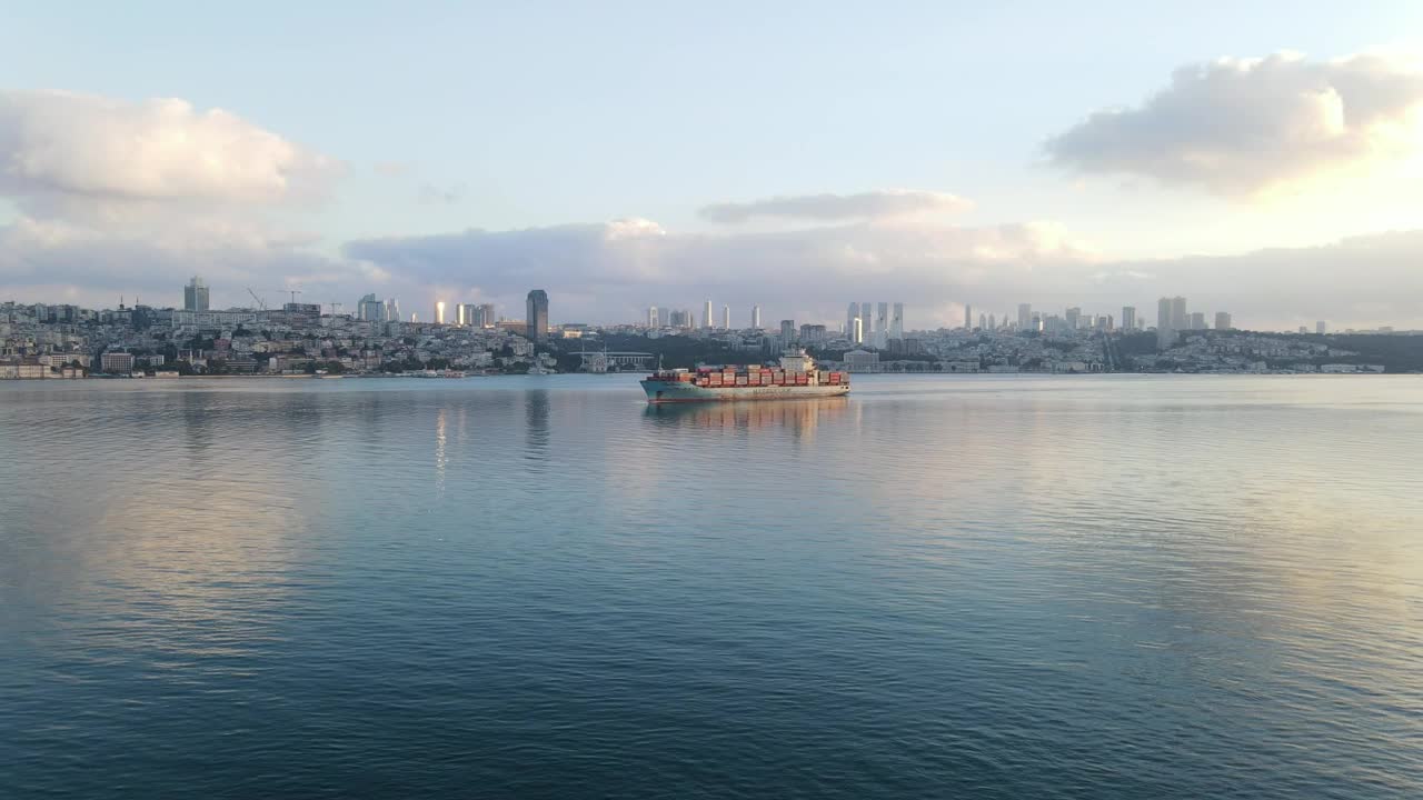 Video Stock Cargo Ship Sailing Near The Coast Of A City Live Wallpaper For PC
