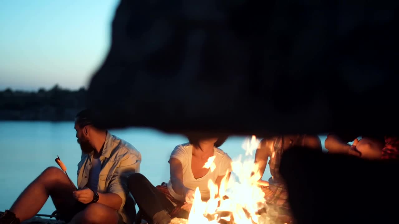 Video Stock Campers Grilling Food At The Campfire Live Wallpaper For PC