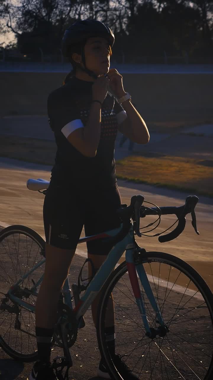 Stock Video Cyclist Girl Putting On Her Helmet Before Training Live Wallpaper For PC