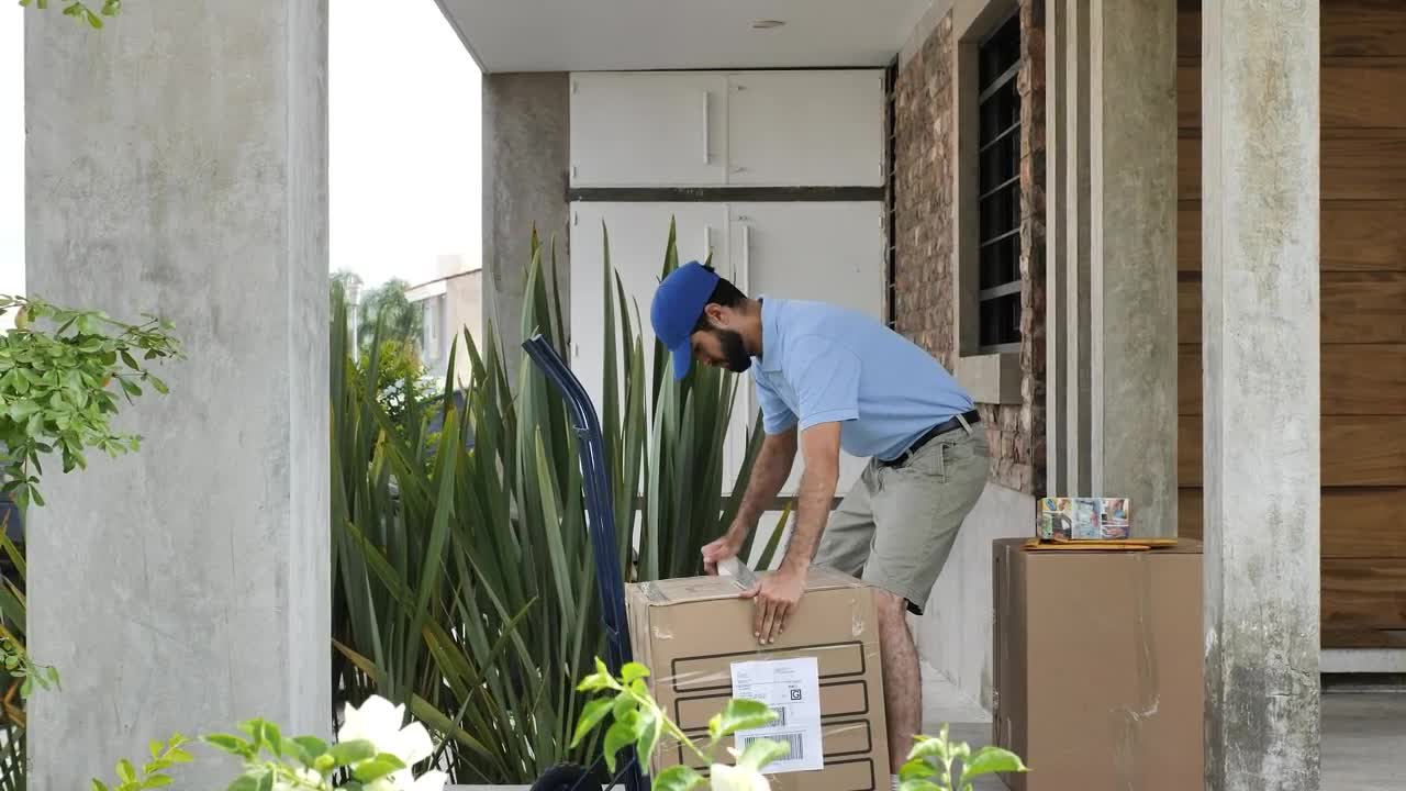 Stock Video Courier Worker Preparing Boxes On A Loading Truck Live Wallpaper For PC