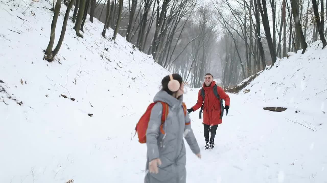 Stock Video Couple Walking Happily Through A Forest While Snowing Live Wallpaper For PC
