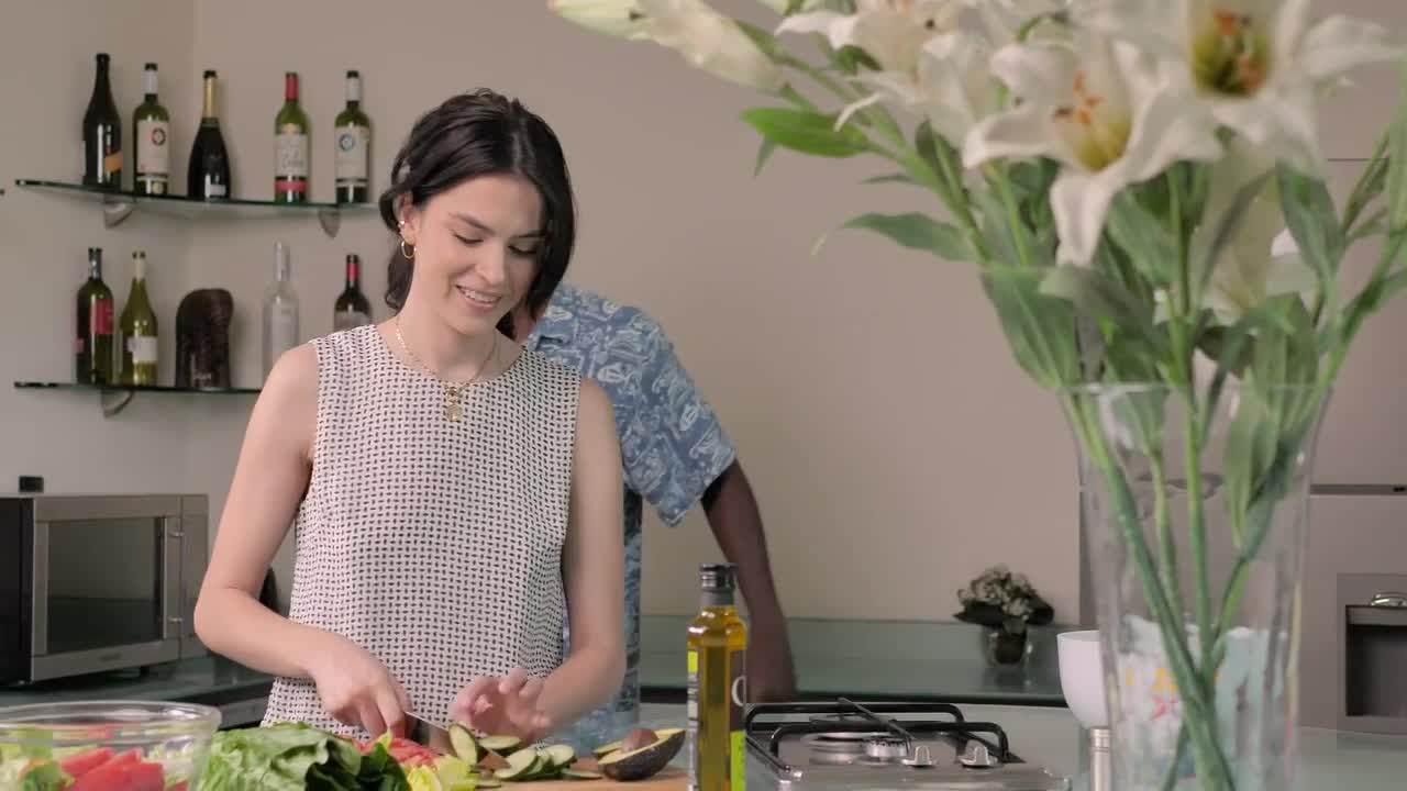 Stock Video Couple Preparing Salad At Home Live Wallpaper For PC