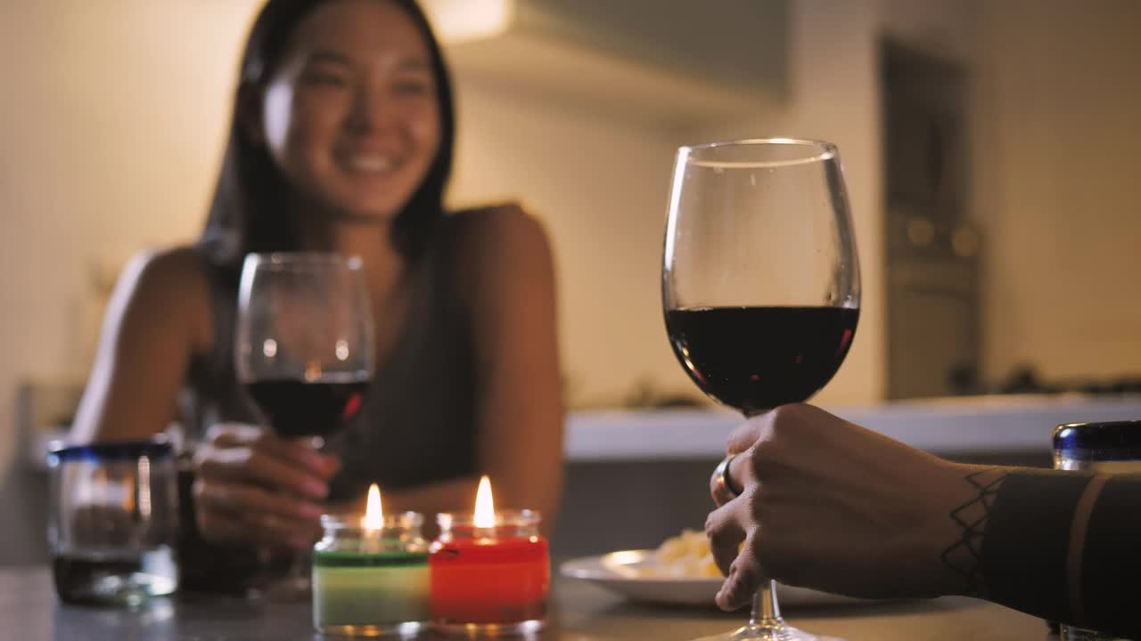 Stock Video Couple Of Women Making A Toast During A Dinner Live Wallpaper For PC