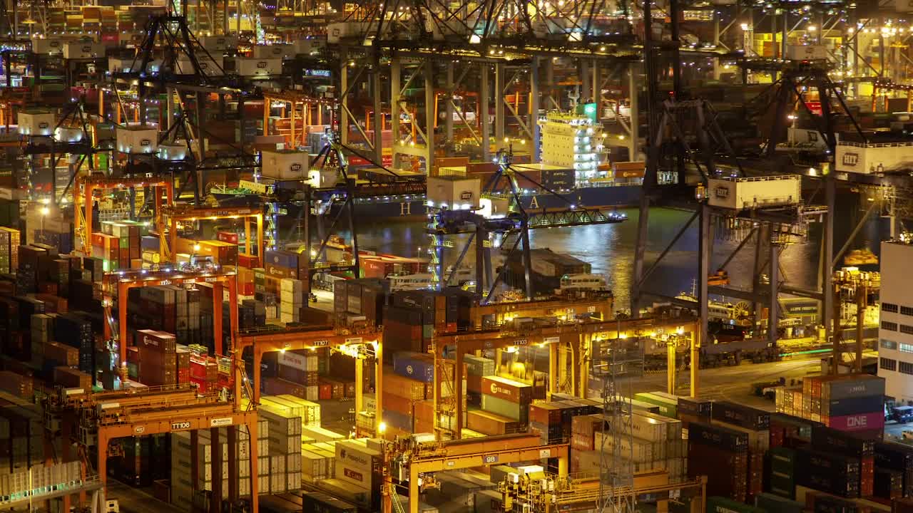 Stock Video Containerport Working And Illuminated At Night Live Wallpaper For PC