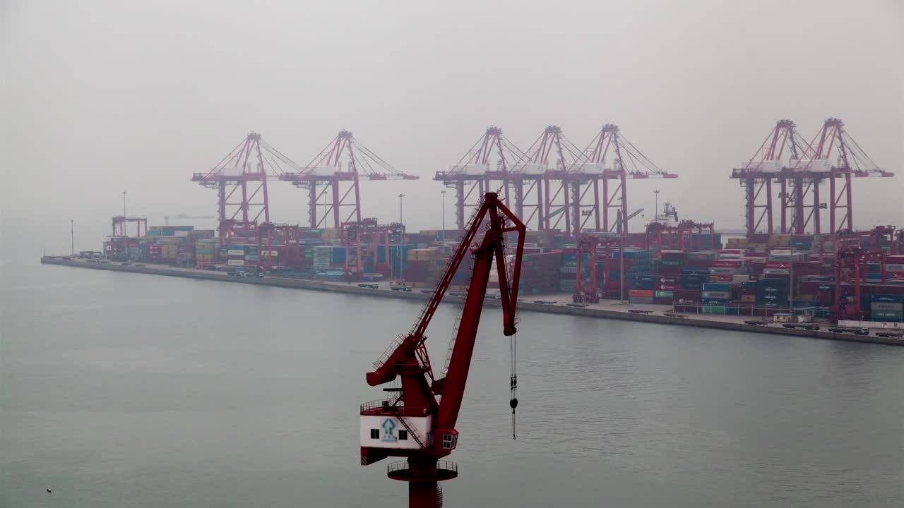 Stock Video Container Terminal With Cranes On A Foggy Day Live Wallpaper For PC