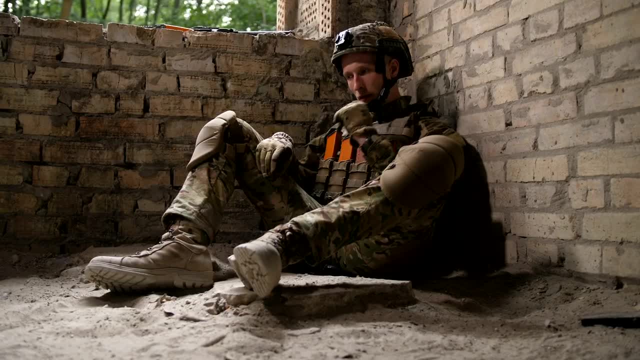 Stock Video Exhausted Soldier After A Battle In A War Zone Live Wallpaper For PC