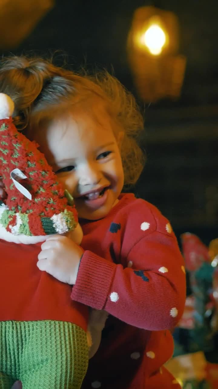 Stock Video Excited Girl With A Stuffed Santa Claus Live Wallpaper For PC
