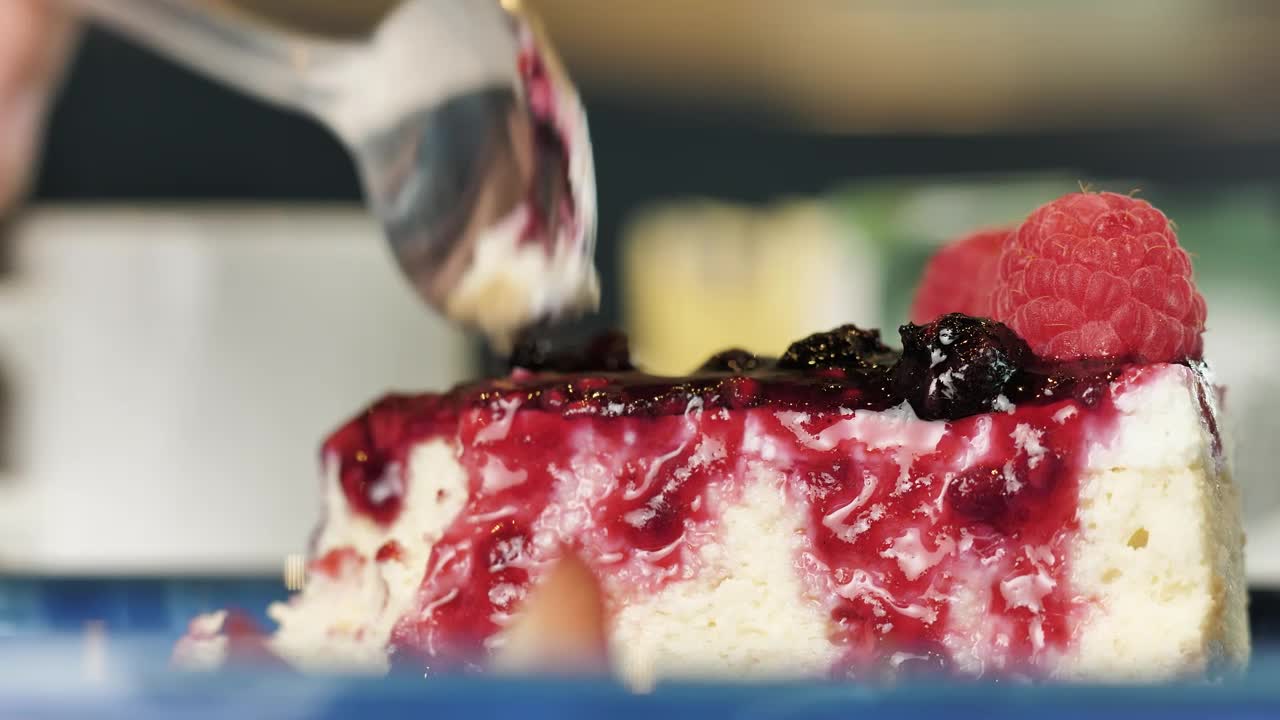 Stock Video Eating Raspberry Cheesecake With A Spoon Live Wallpaper For PC