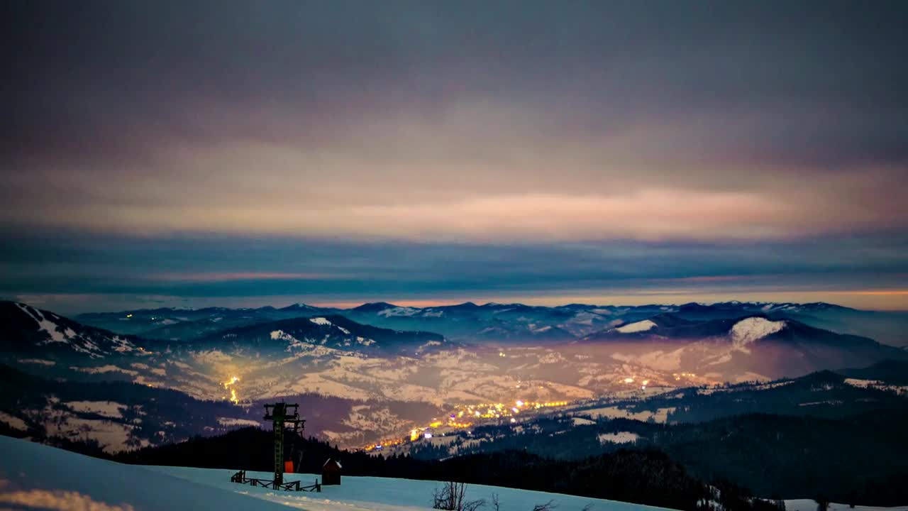 Stock Video Dusk From The Top Of A Snowy And Cloudy Mountain Live Wallpaper For PC