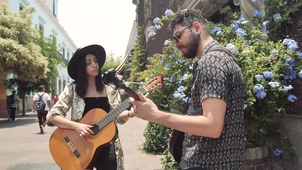 Stock Video Duo Playing Music Together On A Colonial Street Live Wallpaper For PC