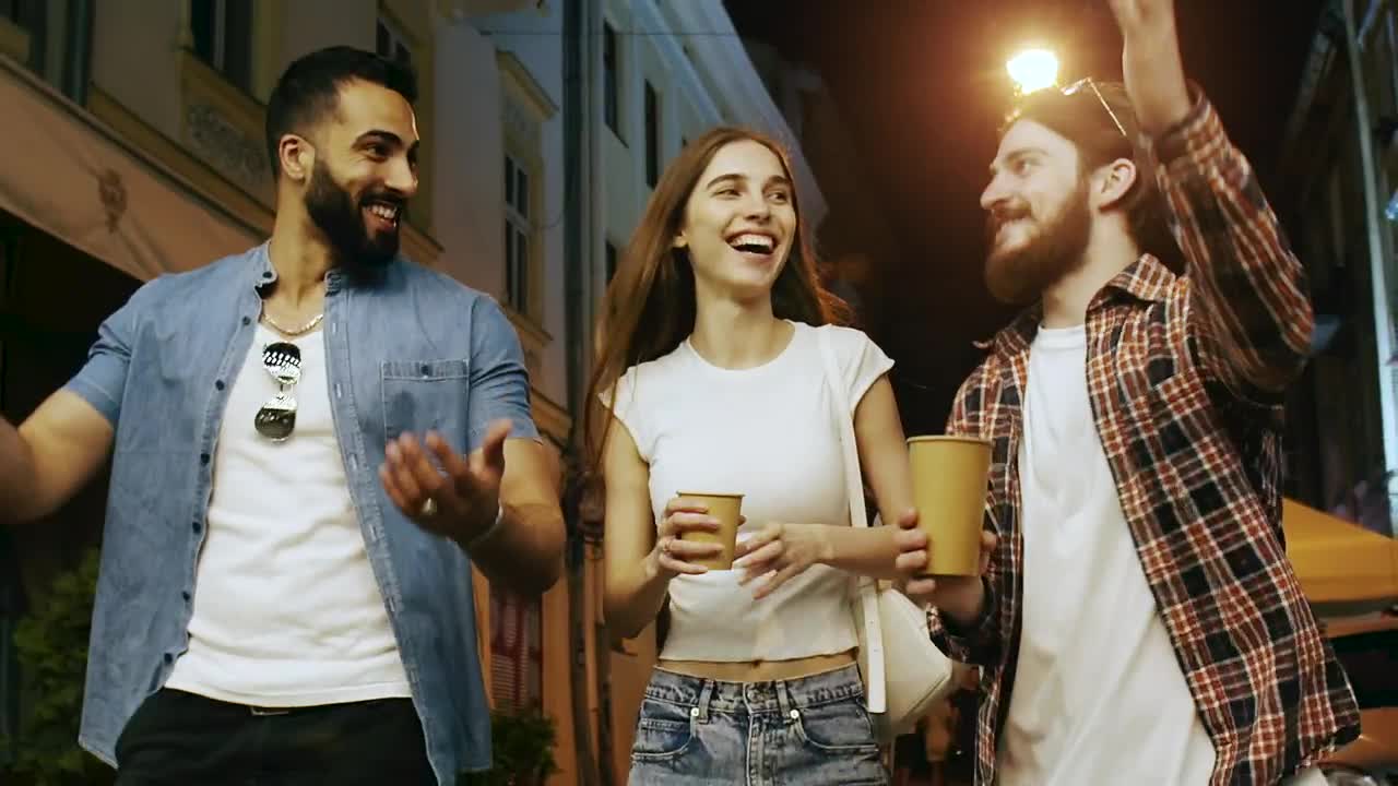 Stock Video Diverse Friends Enjoy Night Out On The Town Live Wallpaper For PC