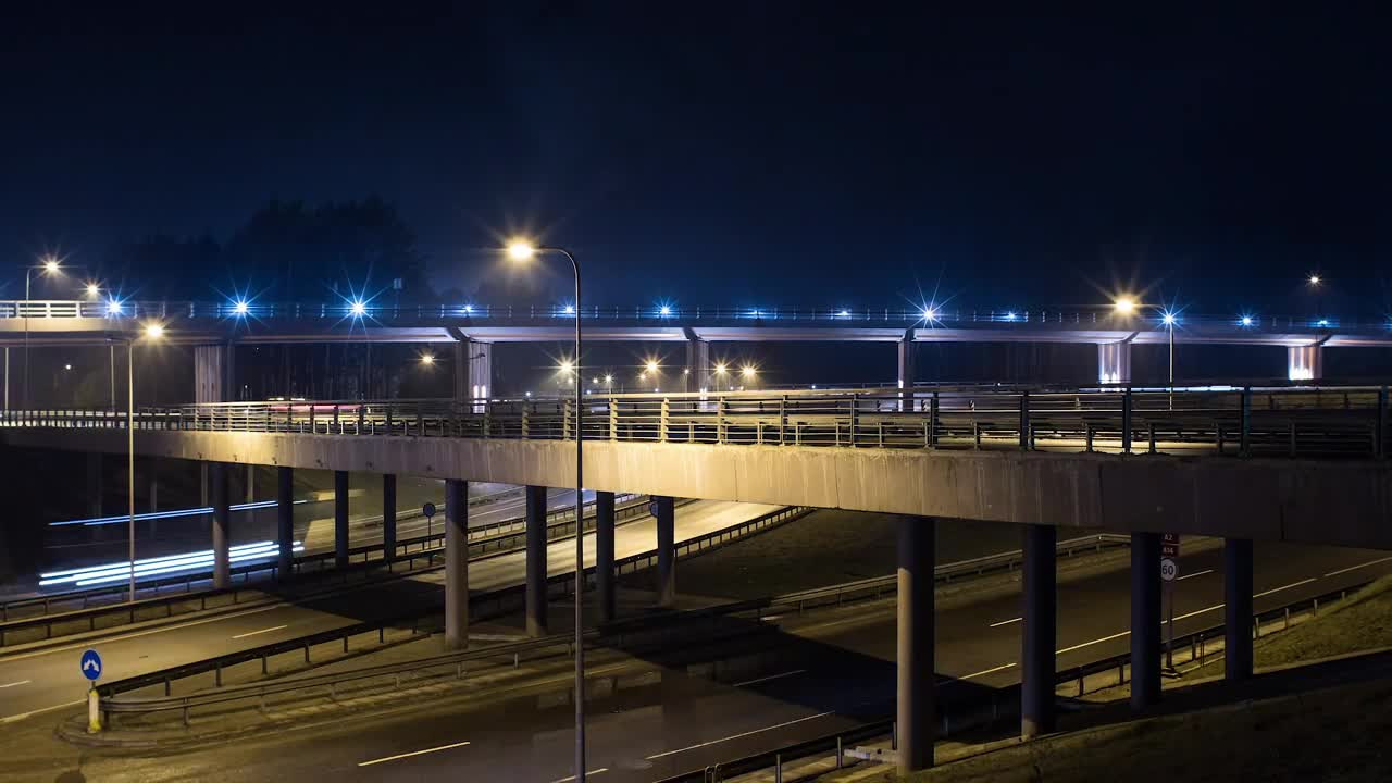 Stock Video Freeway And Overpass Fast Traffic At Night Live Wallpaper For PC