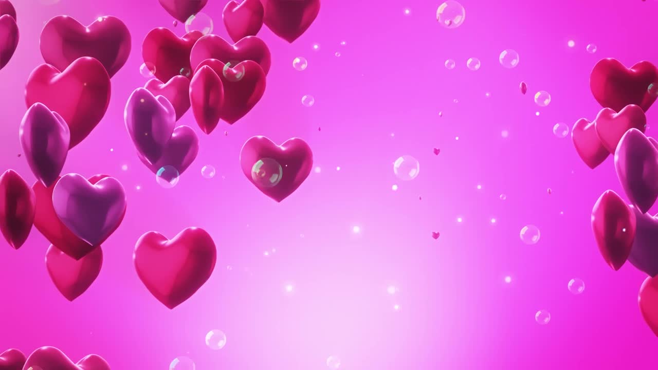 Stock Video Floating Heart Shaped Balloons On Pink Background And Bubbles Live Wallpaper For PC