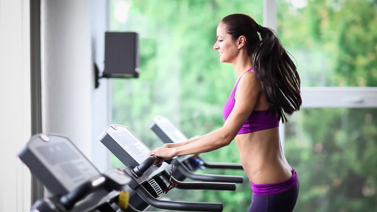 Stock Video Fitness Girl On The Treadmill At The Gym Live Wallpaper For PC